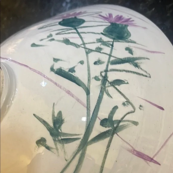 White and Pink Ceramic Art Plate with Floral Design - Picture 3 of 5